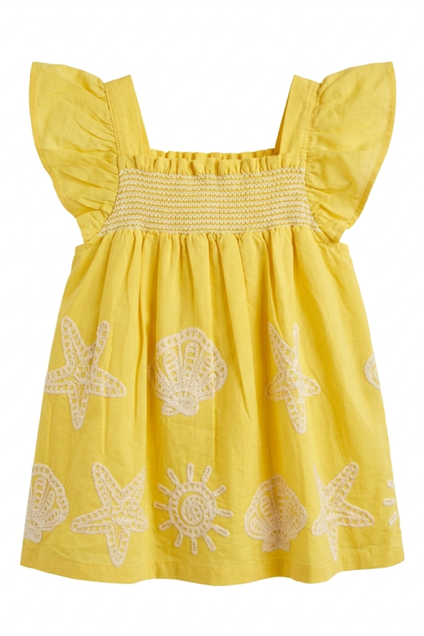 Girls Yellow Sea-Print Smocked Dress