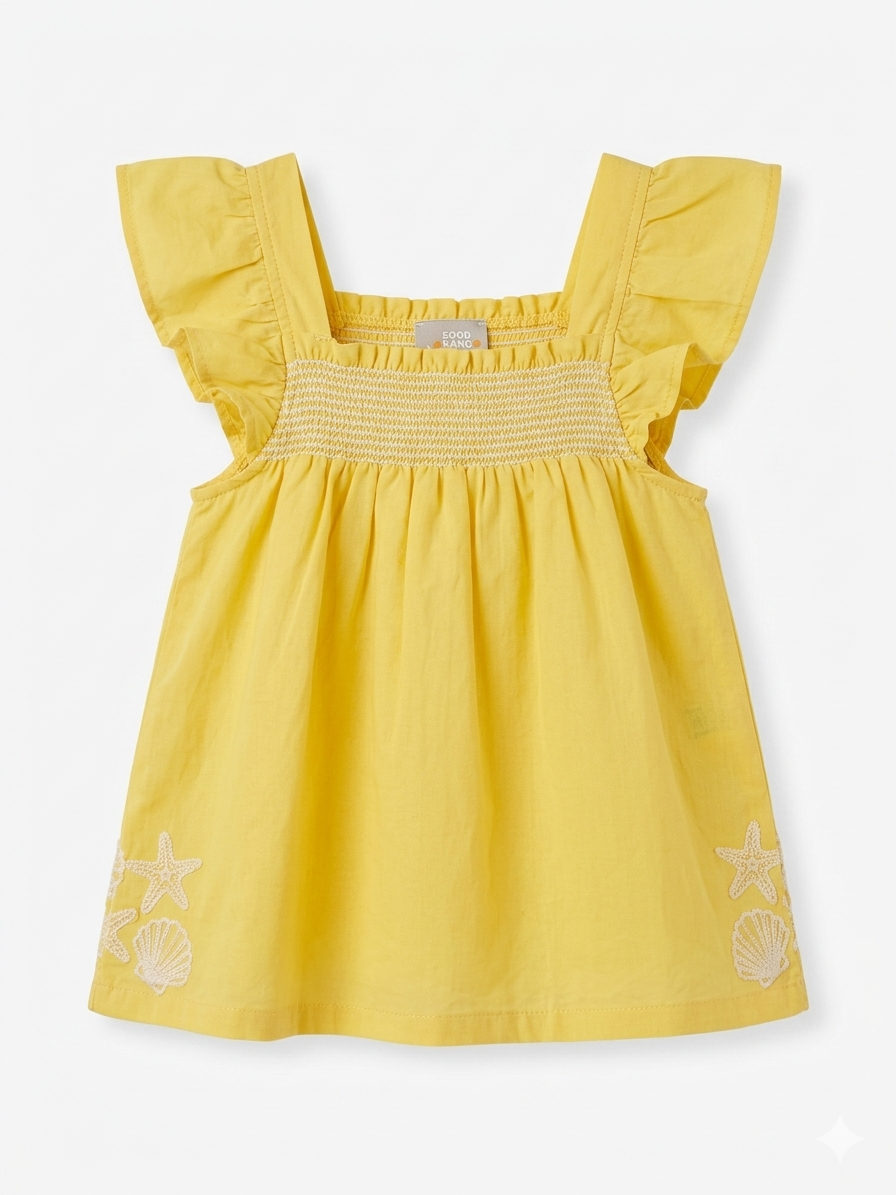 Girls Yellow Sea-Print Smocked Dress - Image 3