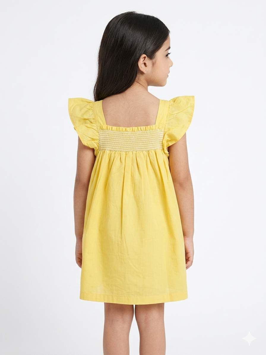 Girls Yellow Sea-Print Smocked Dress - Image 4