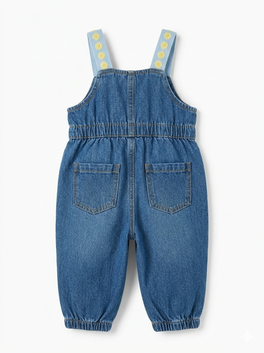 Girls Floral Crochet Denim Jumpsuit - Image 4