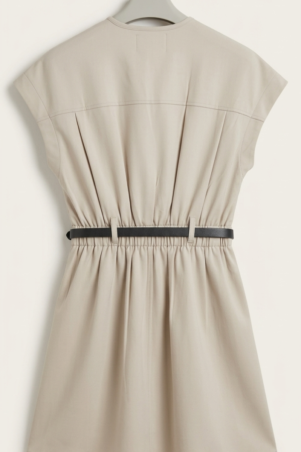 Beige Belted Utility Shirt Dress