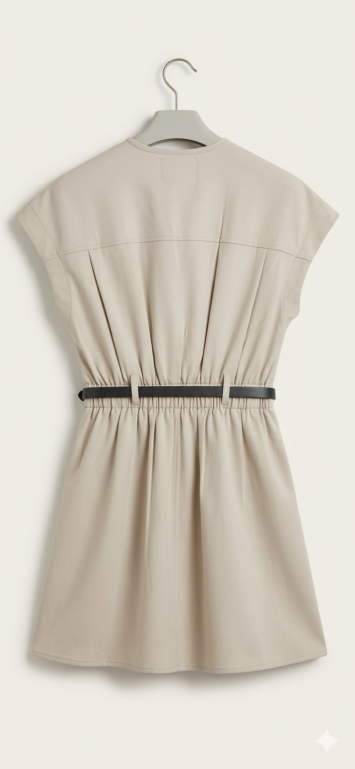 Beige Belted Utility Shirt Dress - Image 2