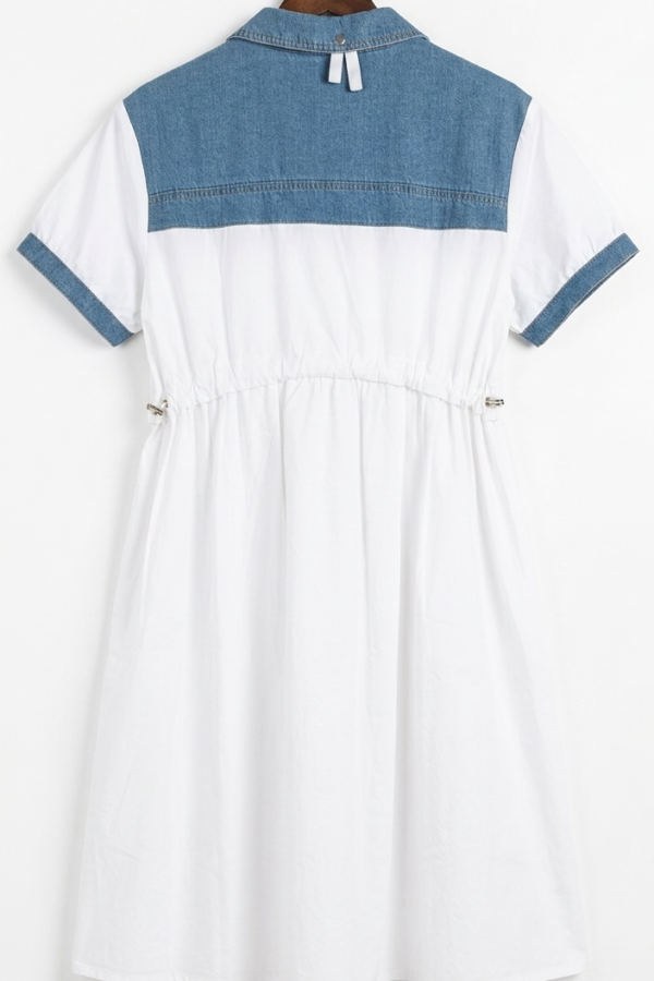 White Denim Patch Shirt Dress