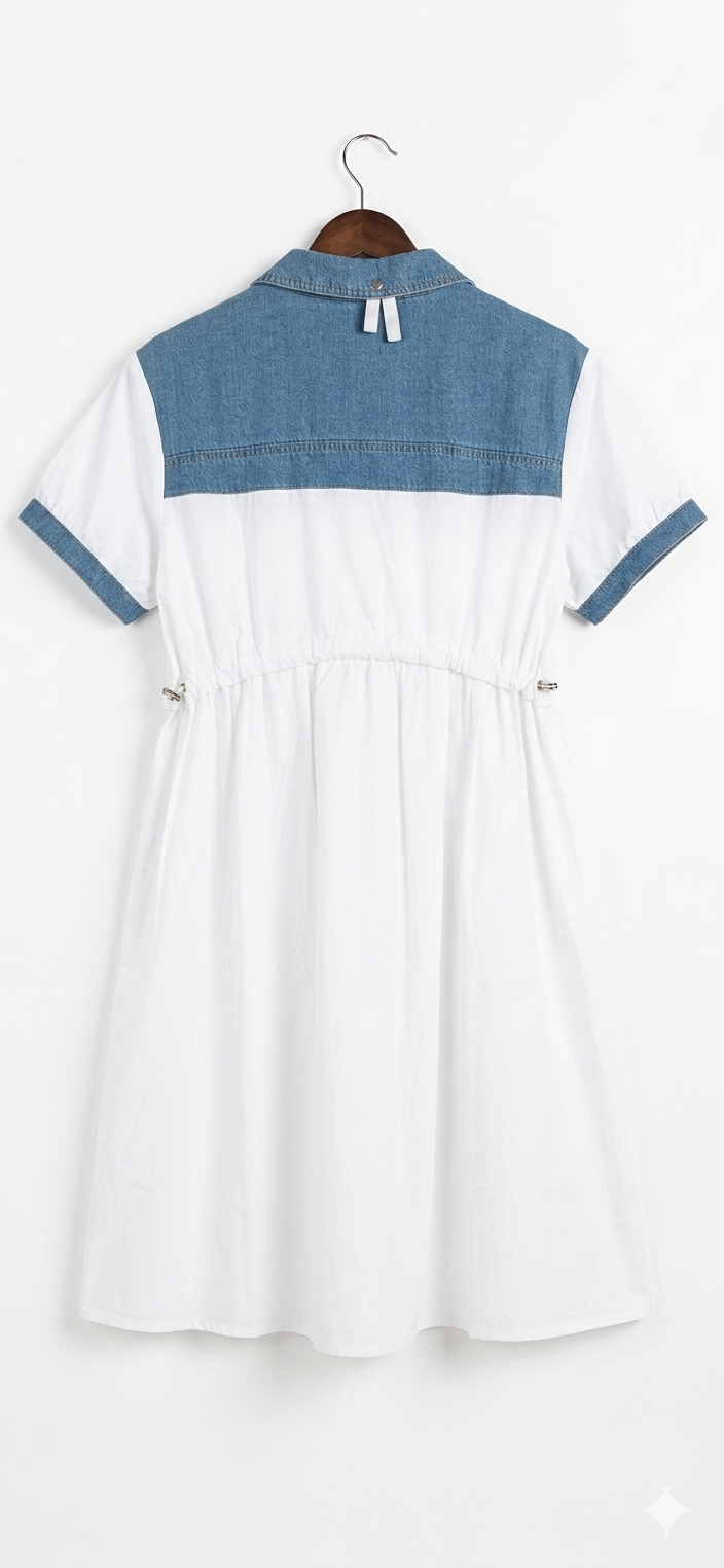 White Denim Patch Shirt Dress - Image 2