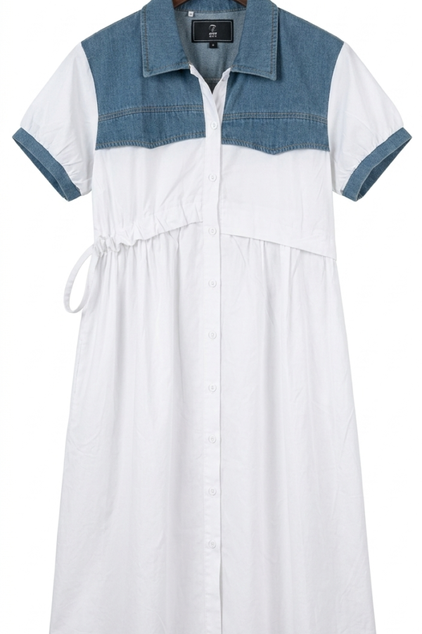 White Denim Patch Shirt Dress