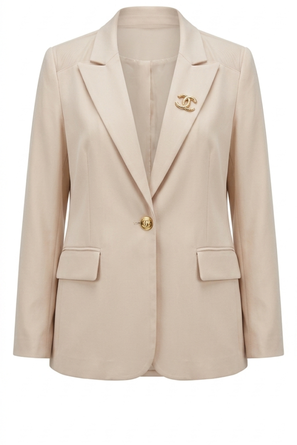 Beige Formal Single-Button Blazer