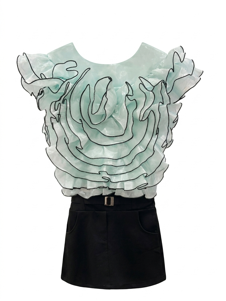 Ruffled Organza Top Skirt Set