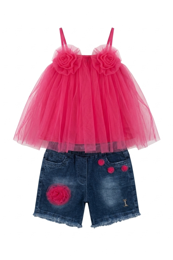 Pink Tulle Floral Top Set