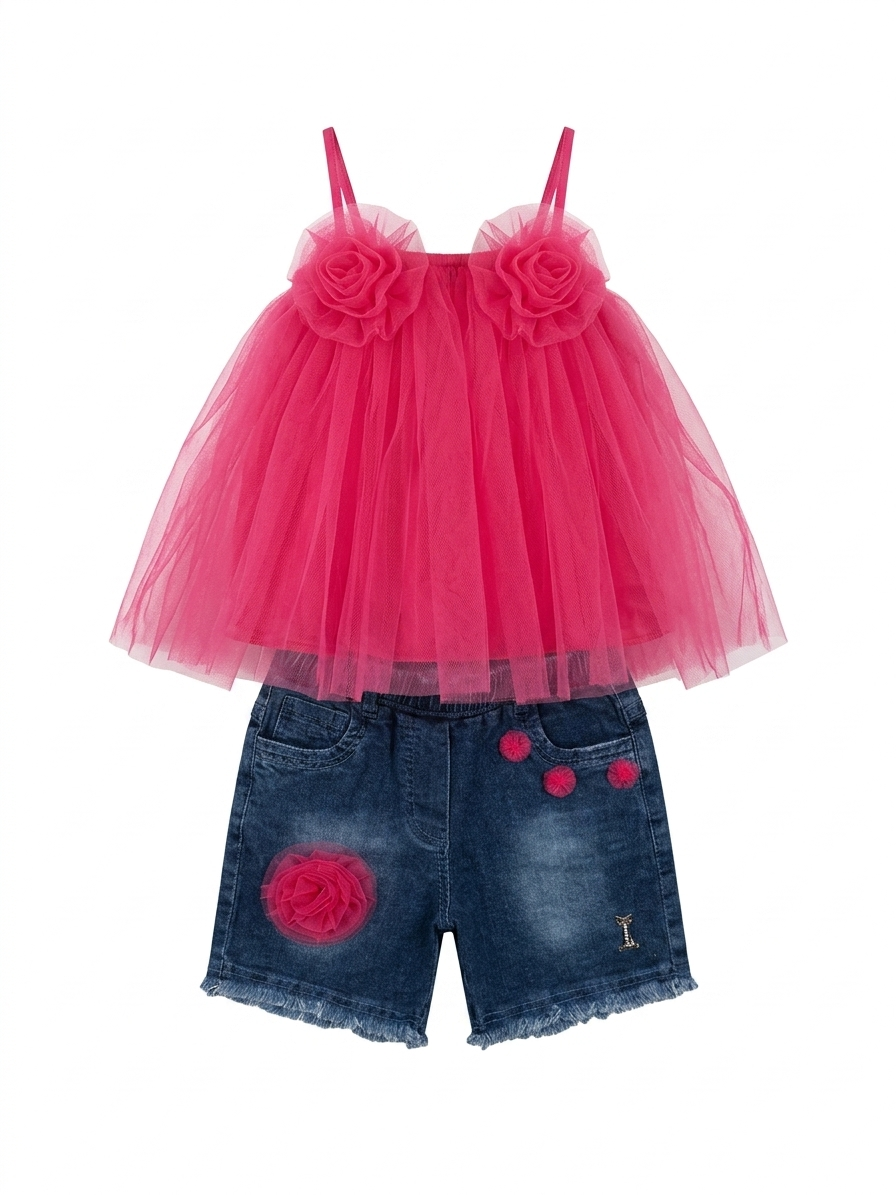 Pink Tulle Floral Top Set