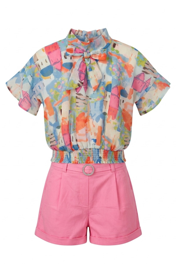 Printed Bow Top Short Set