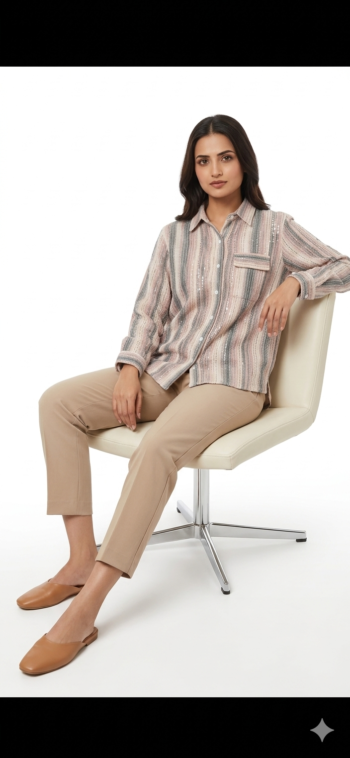 Men's Striped Sequin Casual Shirt - Image 3