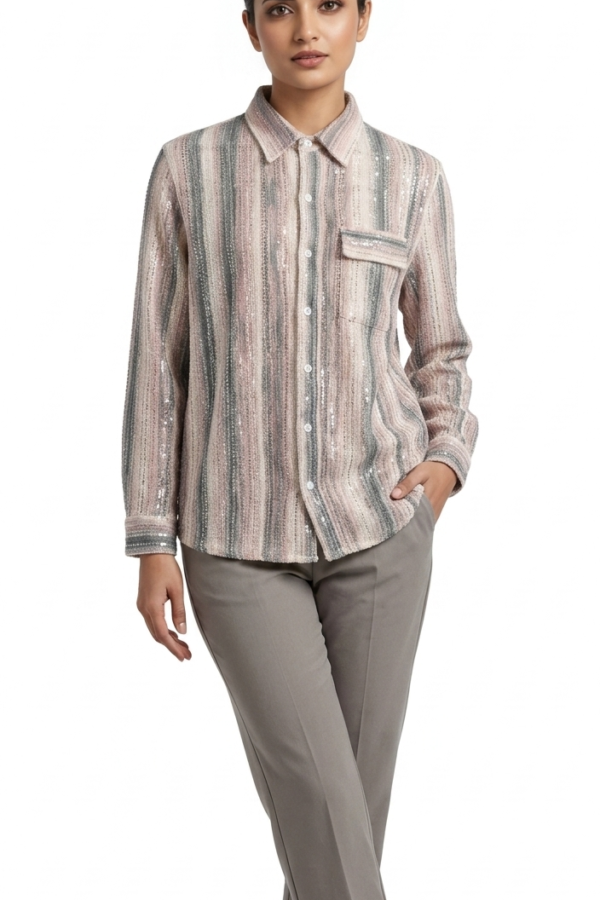 Men's Striped Sequin Casual Shirt