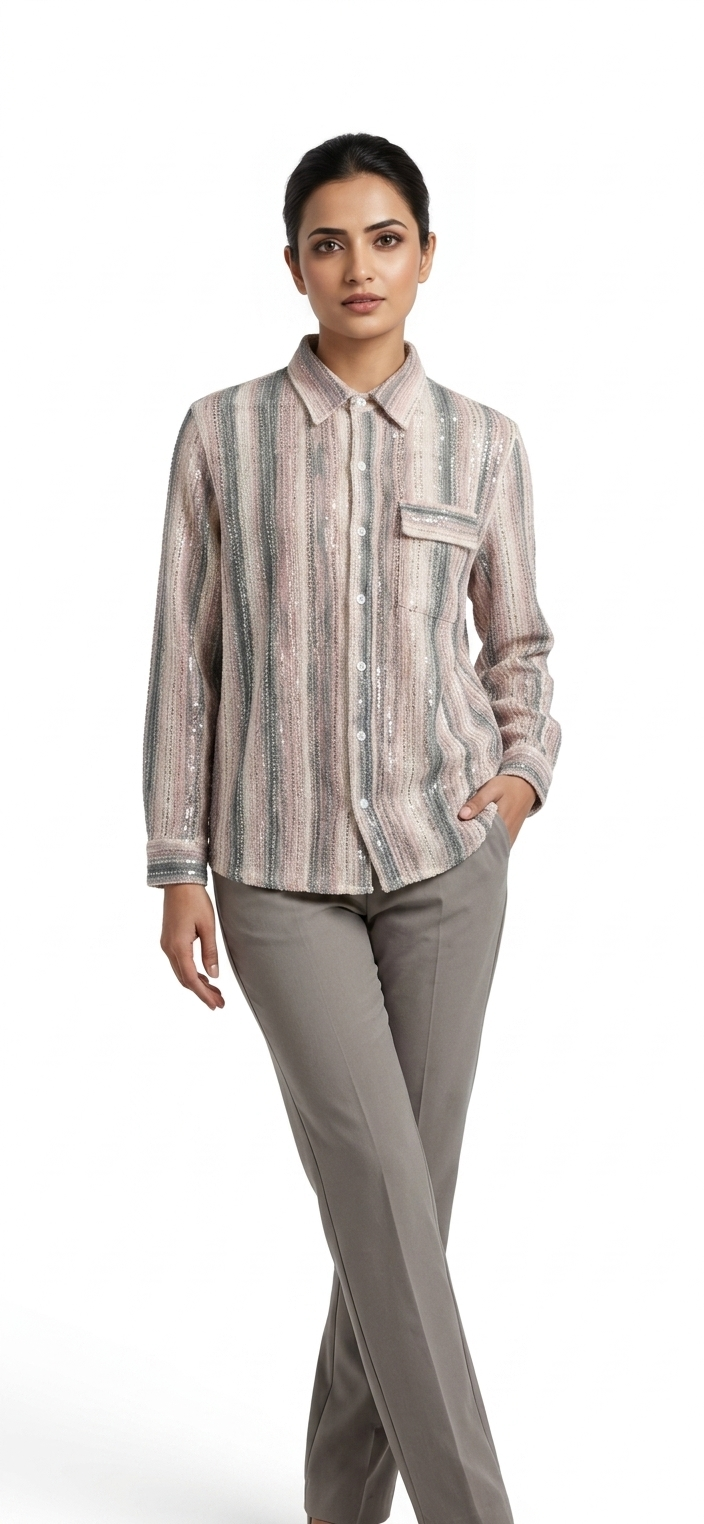 Men's Striped Sequin Casual Shirt - Image 2
