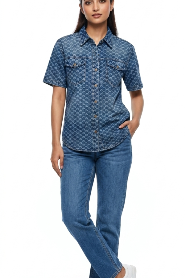 Blue Star Pattern Denim Shirt