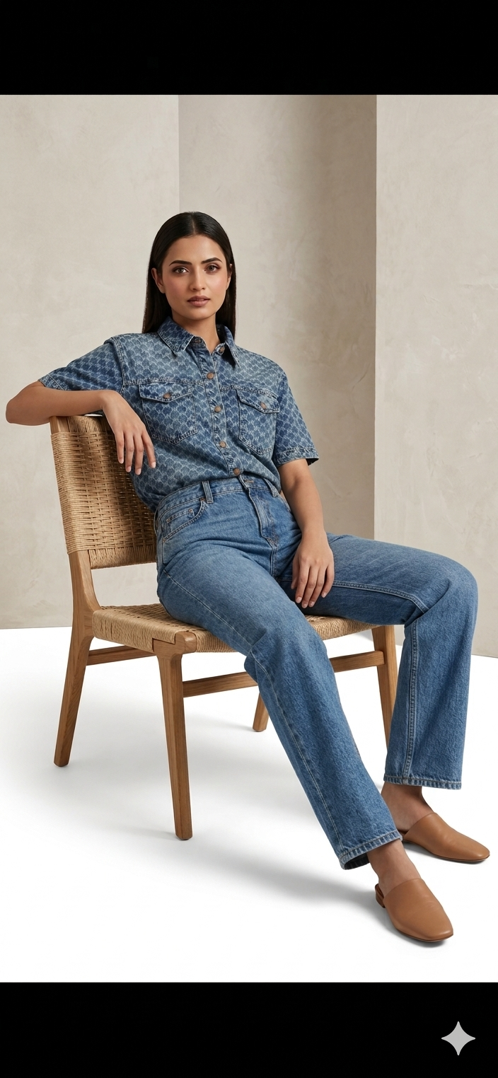 Blue Star Pattern Denim Shirt - Image 3