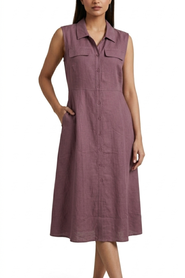 Mauve Sleeveless Button-Down Shirt Dress