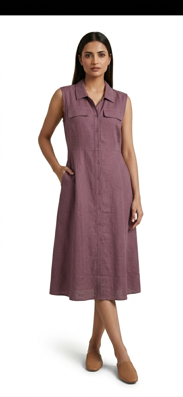 Mauve Sleeveless Button-Down Shirt Dress - Image 2