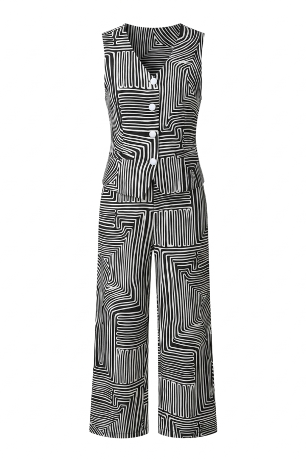 Monochrome Printed Vest Pant Set