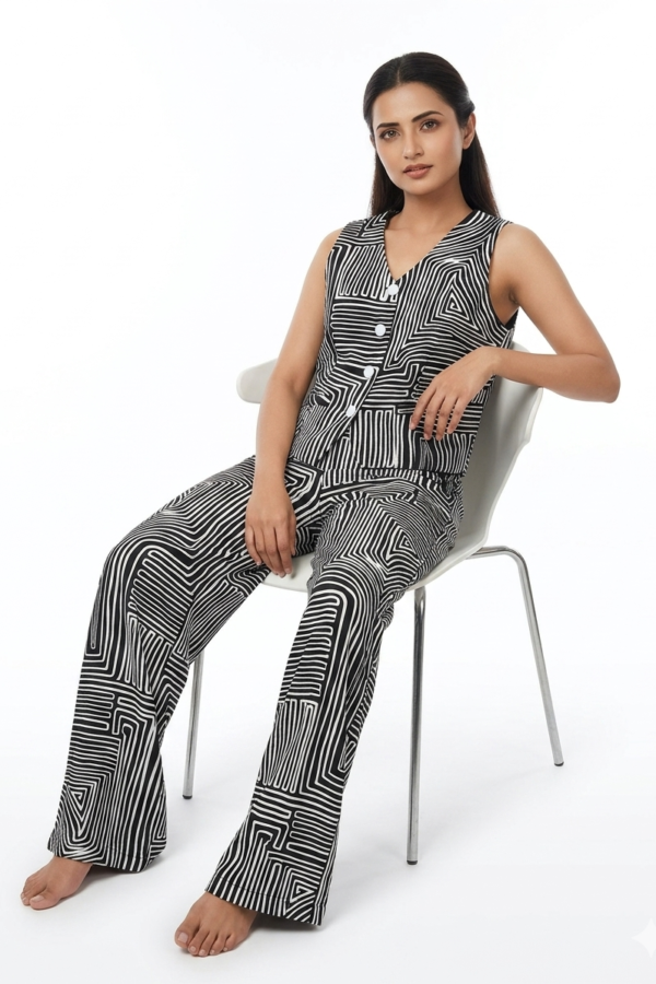 Monochrome Printed Vest Pant Set