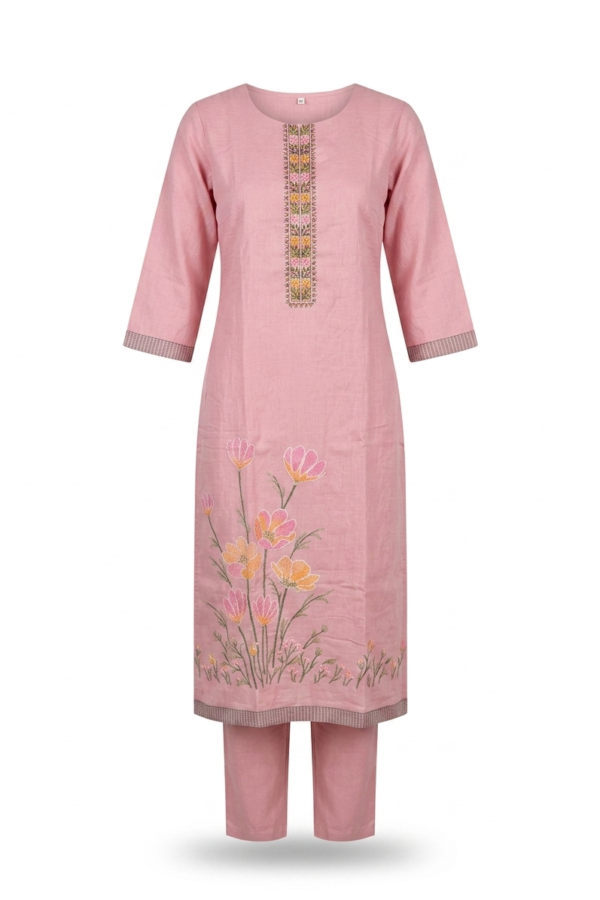Pink Embroidered Kurta Pant Set