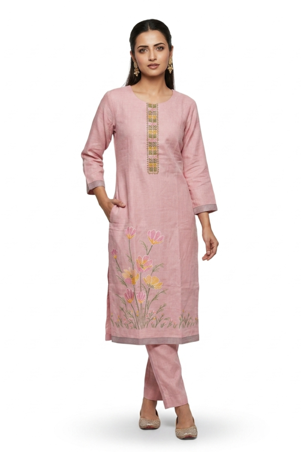 Pink Embroidered Kurta Pant Set