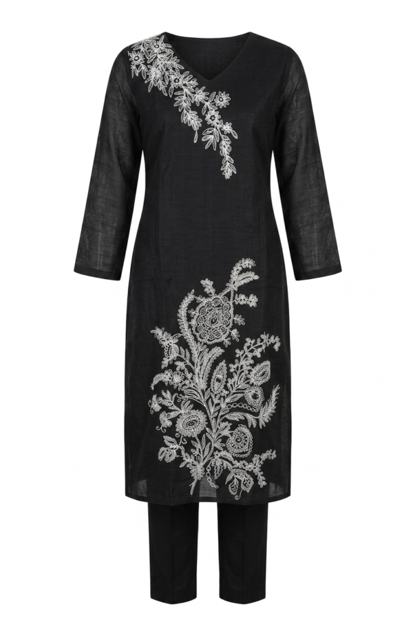 Black Embroidered Kurta Pant Set