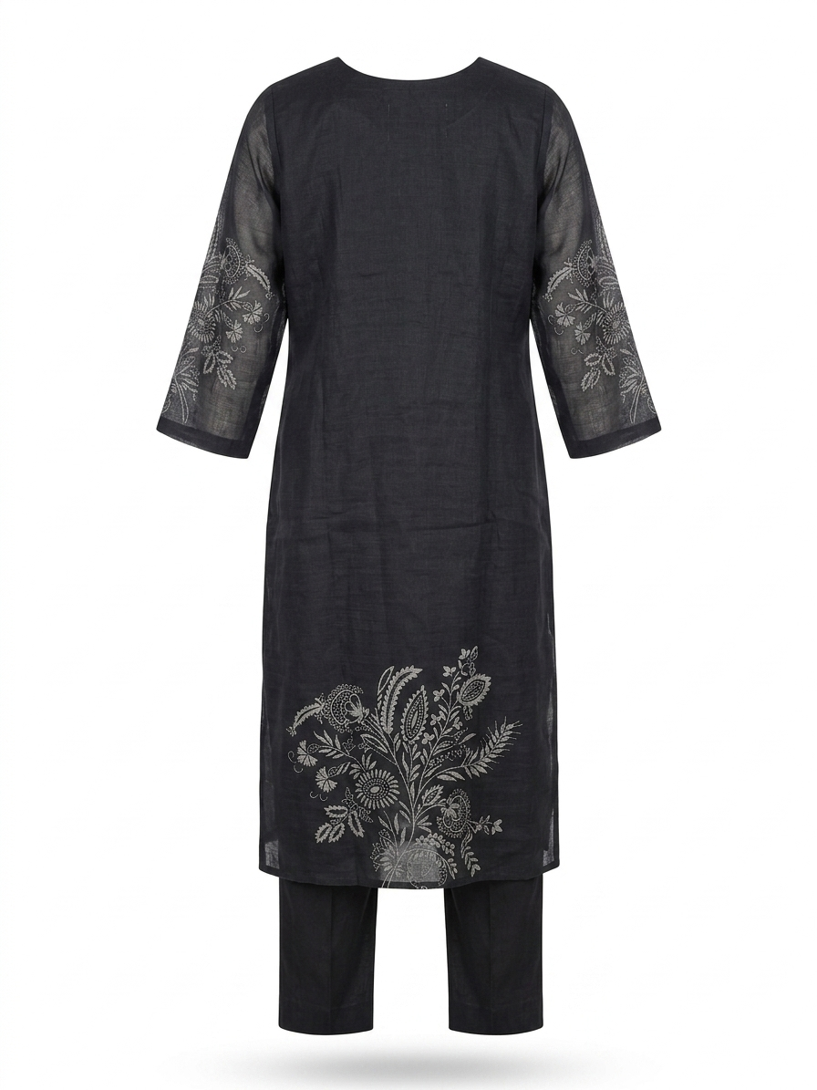 Black Embroidered Kurta Pant Set - Image 4