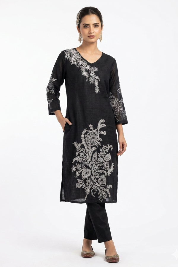 Black Embroidered Kurta Pant Set