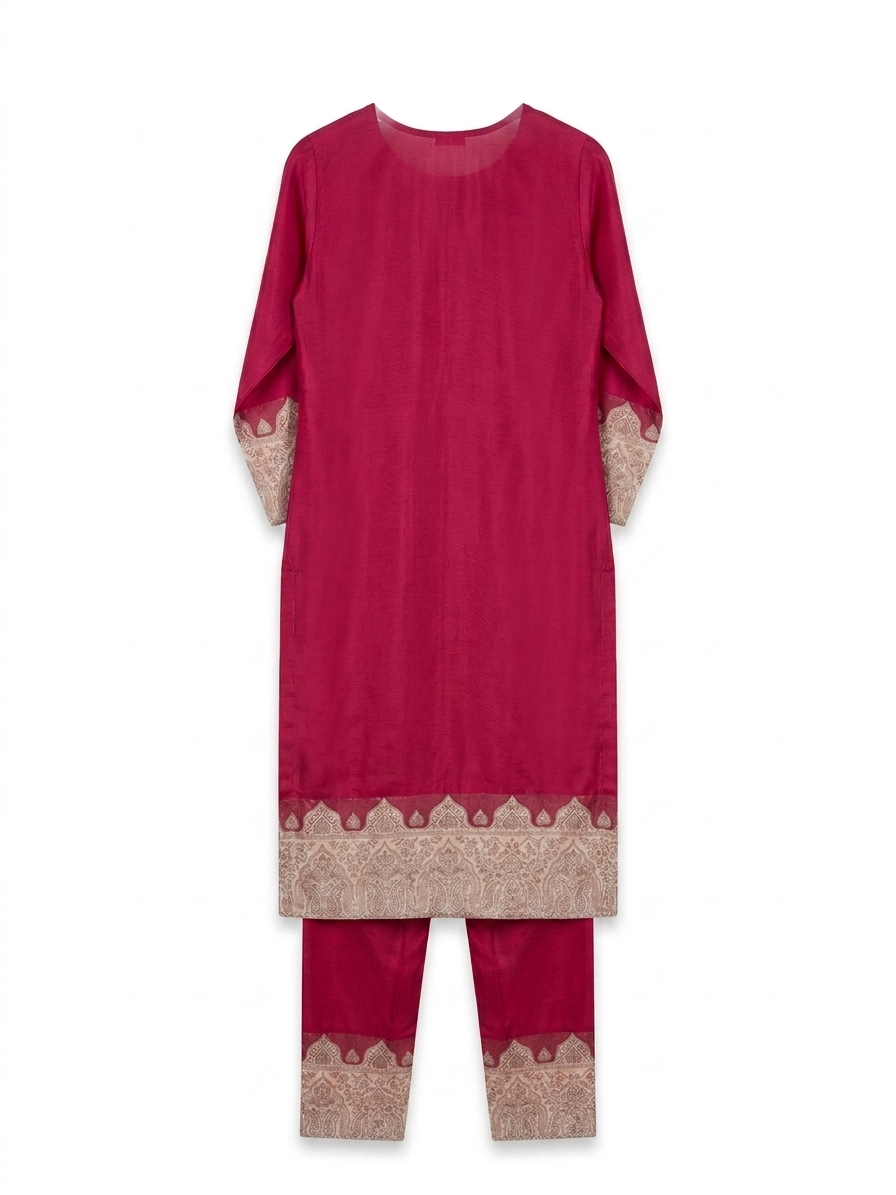 Magenta Embroidered Kurta Pant Set - Image 2