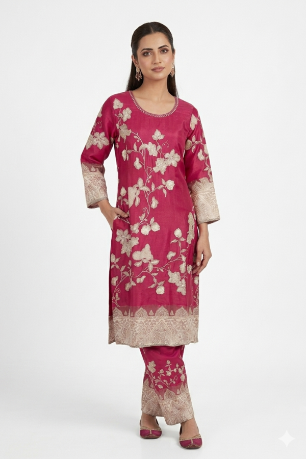 Magenta Embroidered Kurta Pant Set