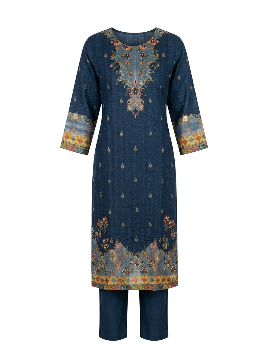 Indigo Floral Printed Kurta Set - Image 2