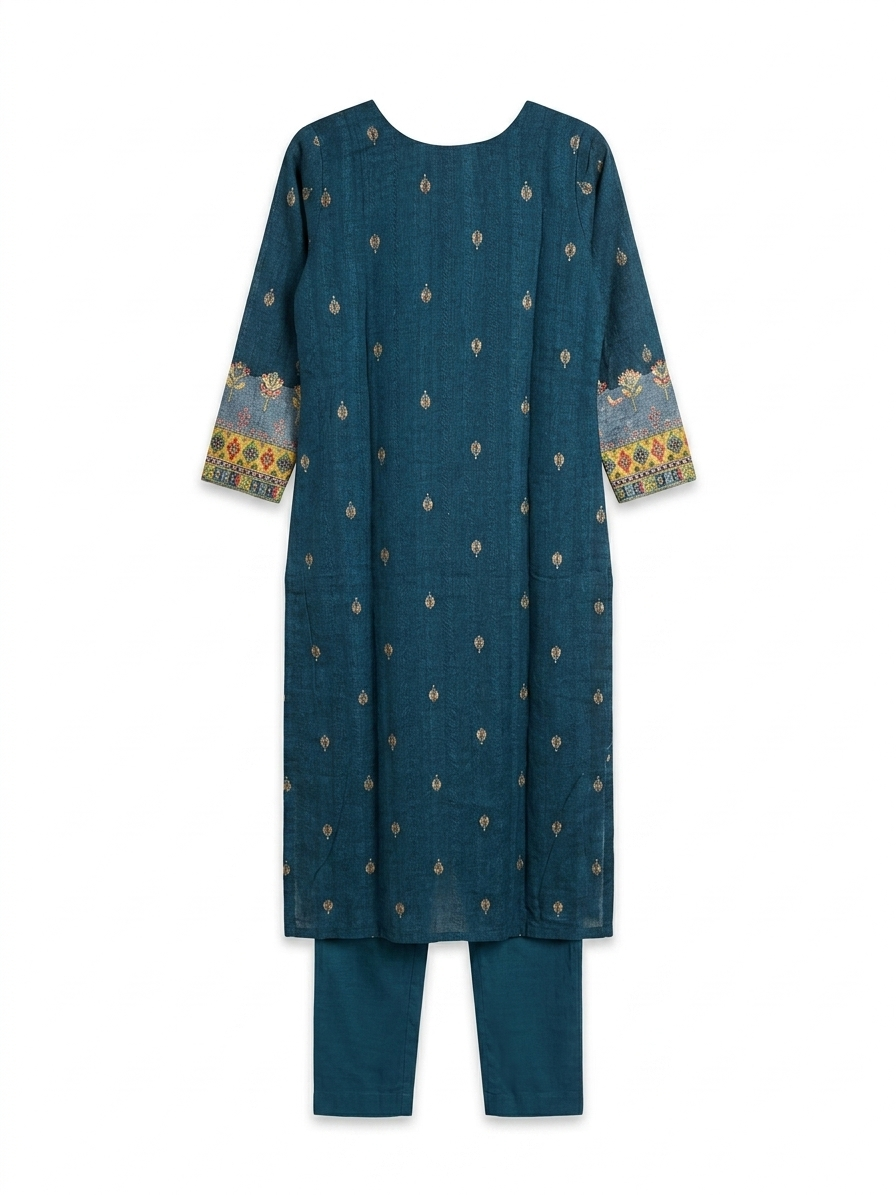 Indigo Floral Printed Kurta Set - Image 4