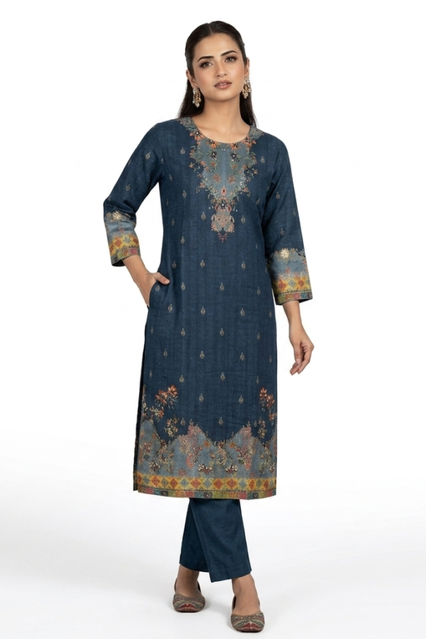 Indigo Floral Printed Kurta Set