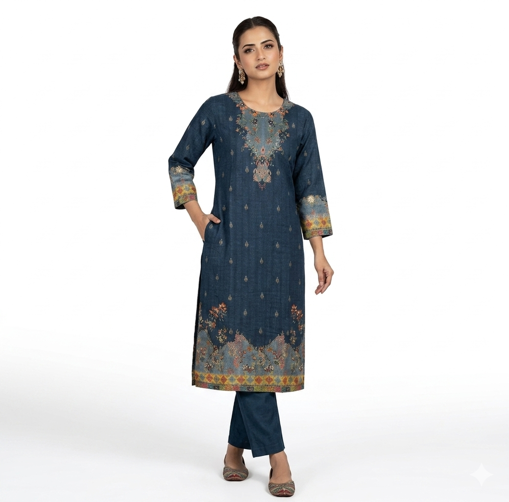 Indigo Floral Printed Kurta Set
