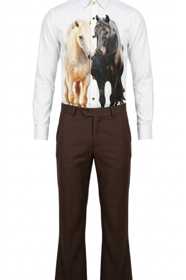 White Horse Print Casual Shirt