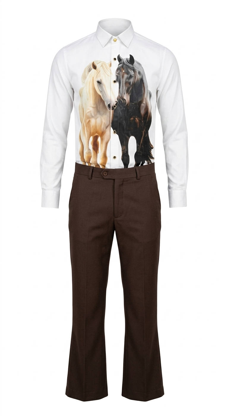 White Horse Print Casual Shirt - Image 2