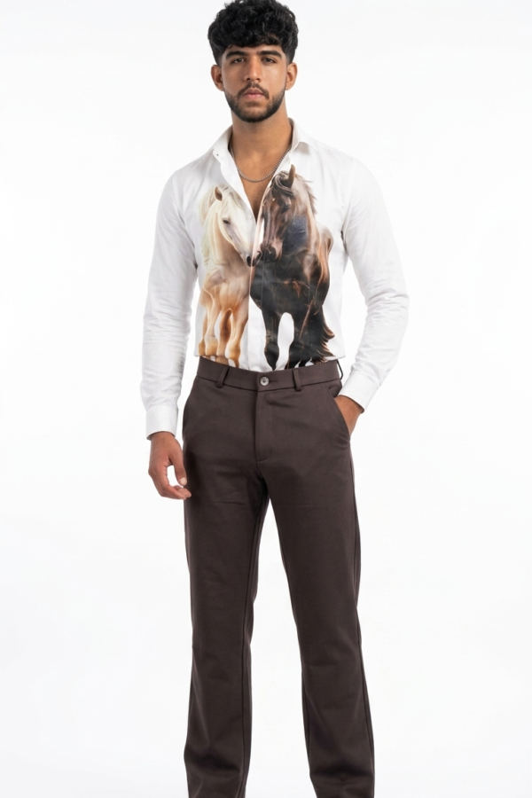 White Horse Print Casual Shirt