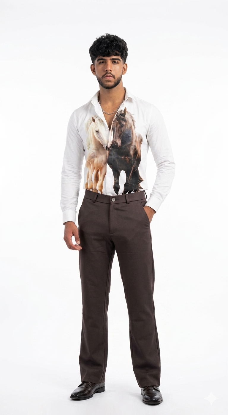 White Horse Print Casual Shirt