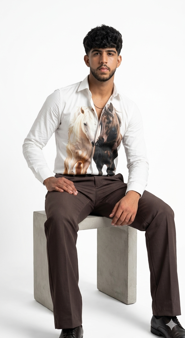 White Horse Print Casual Shirt - Image 4