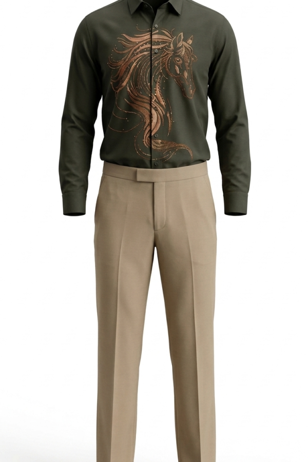 Olive Horse Graphic Casual Shirt