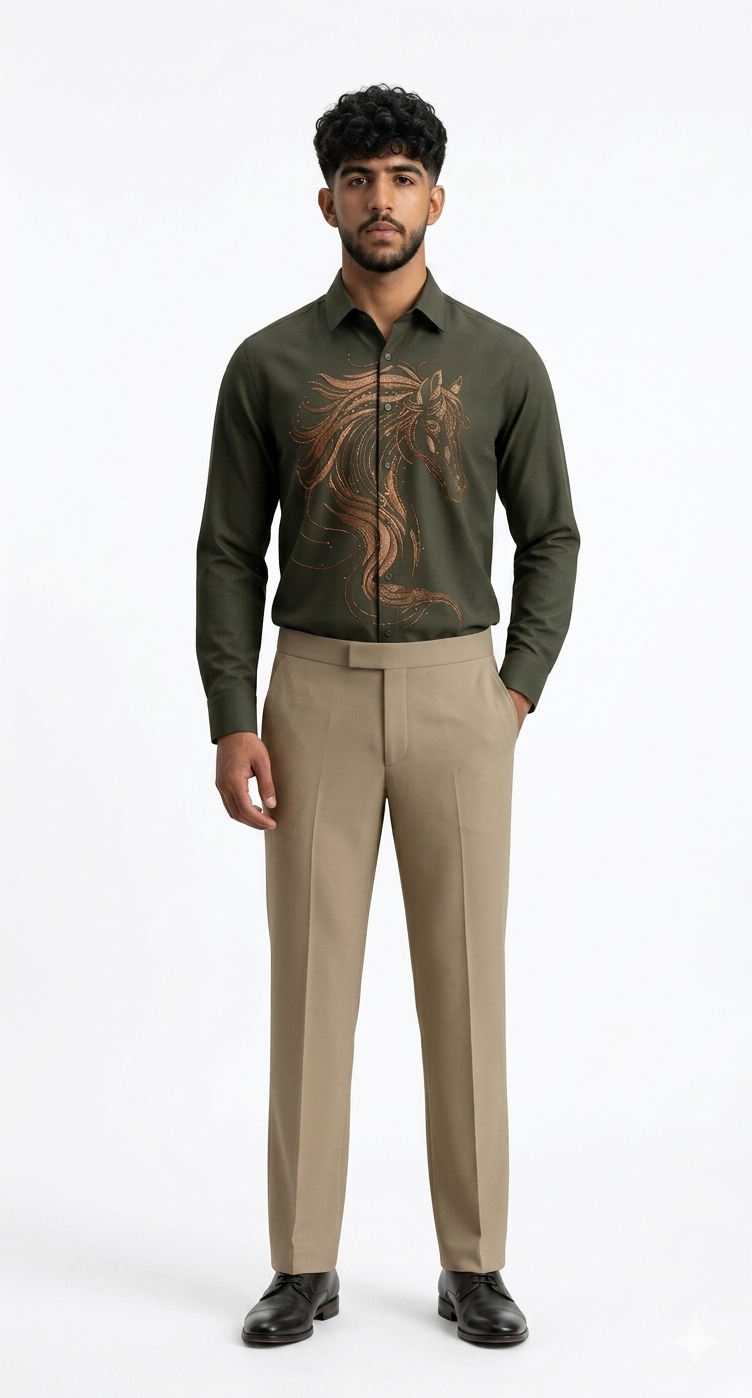 Olive Horse Graphic Casual Shirt