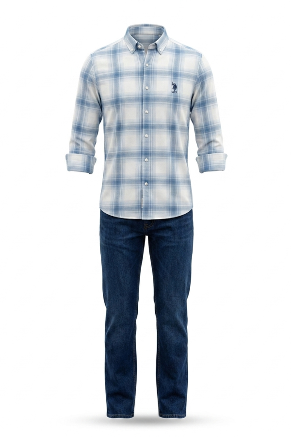 Men's Blue Plaid Casual Shirt