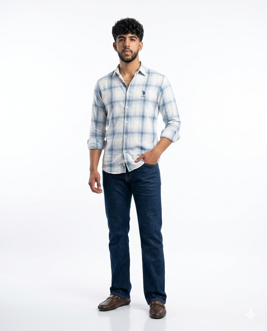 Men's Blue Plaid Casual Shirt