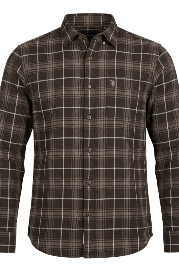 Men's Brown Plaid Casual Shirt