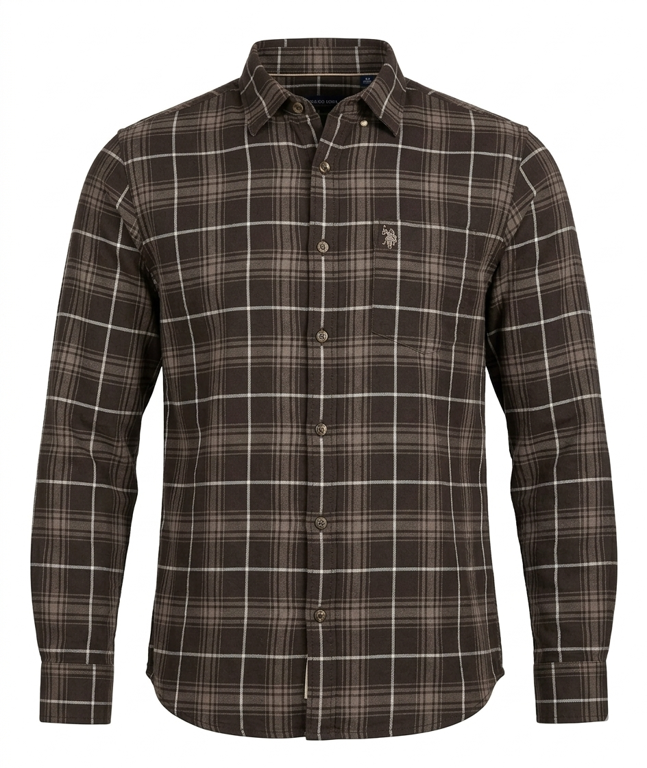 Men's Brown Plaid Casual Shirt - Image 2