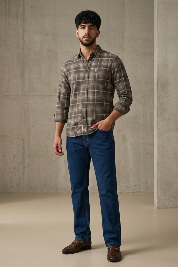 Men's Brown Plaid Casual Shirt