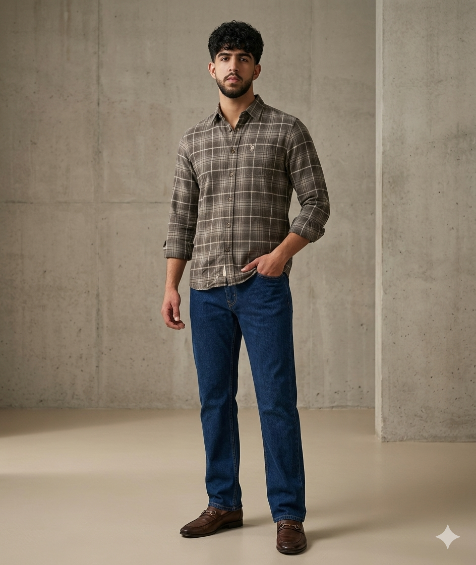 Men's Brown Plaid Casual Shirt