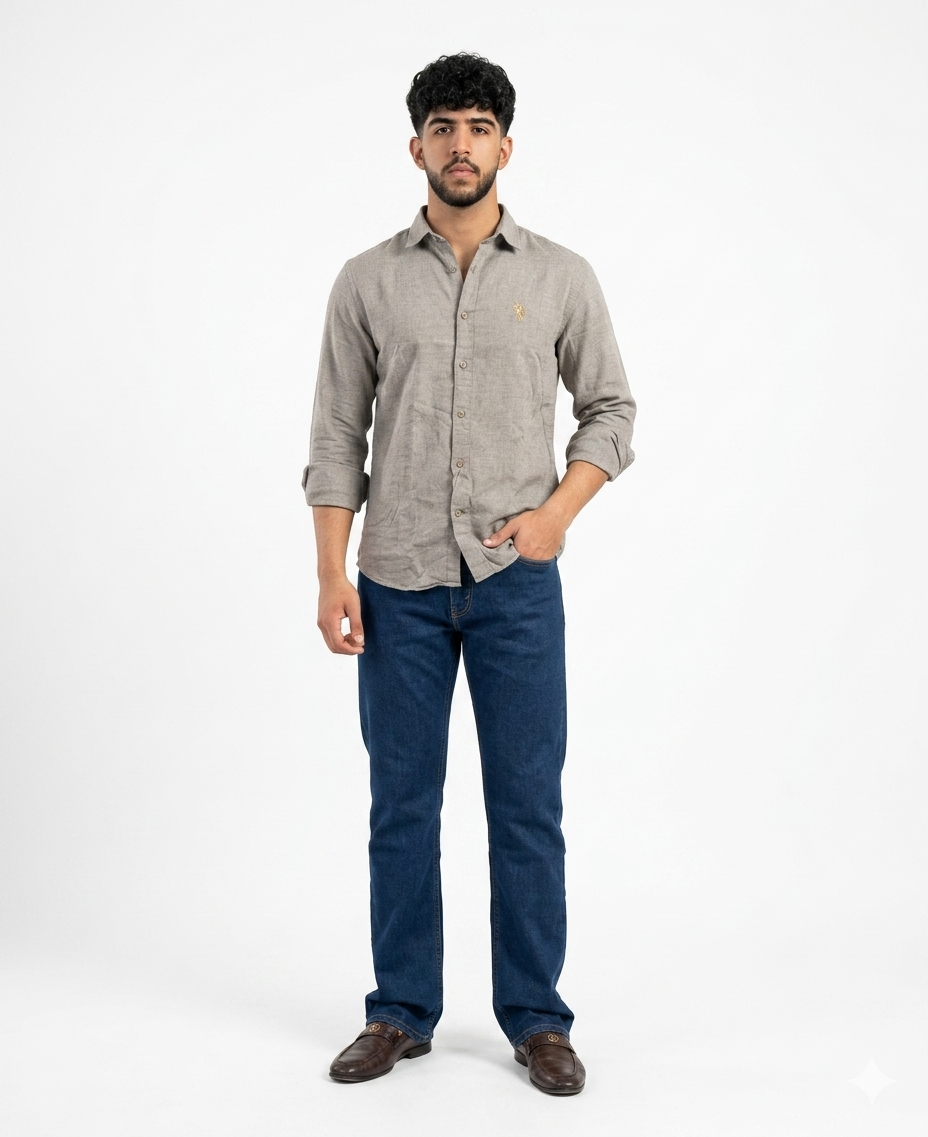 Men's Solid Grey Casual Shirt