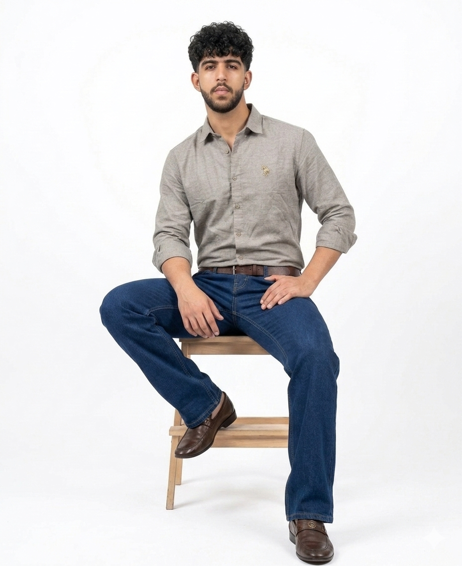 Men's Solid Grey Casual Shirt - Image 3