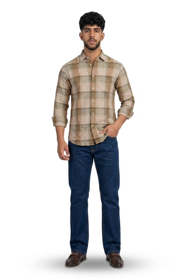 Men's Olive Plaid Casual Shirt
